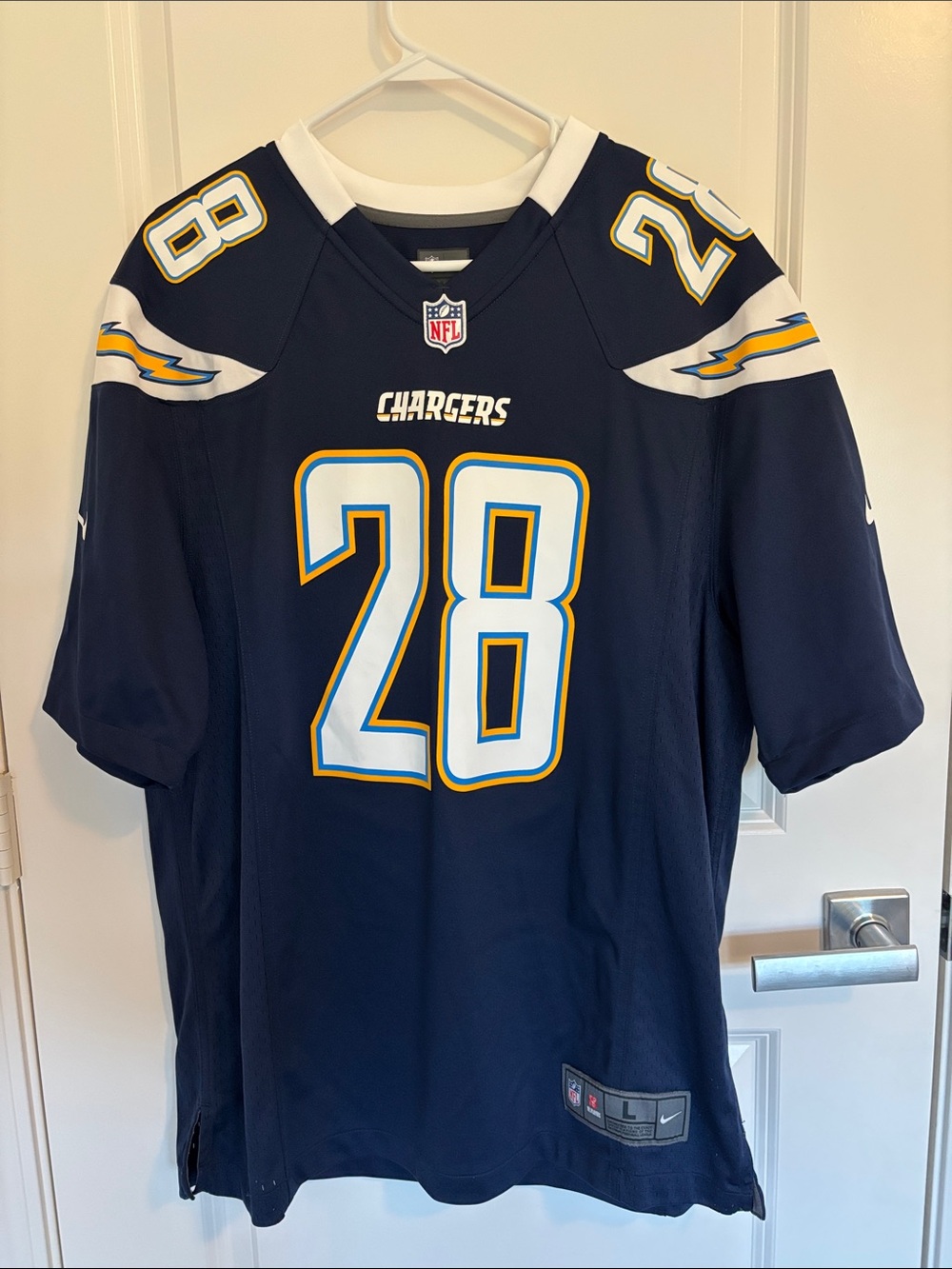 Nike Los Angeles Chargers Navy and White #28 Football Jersey